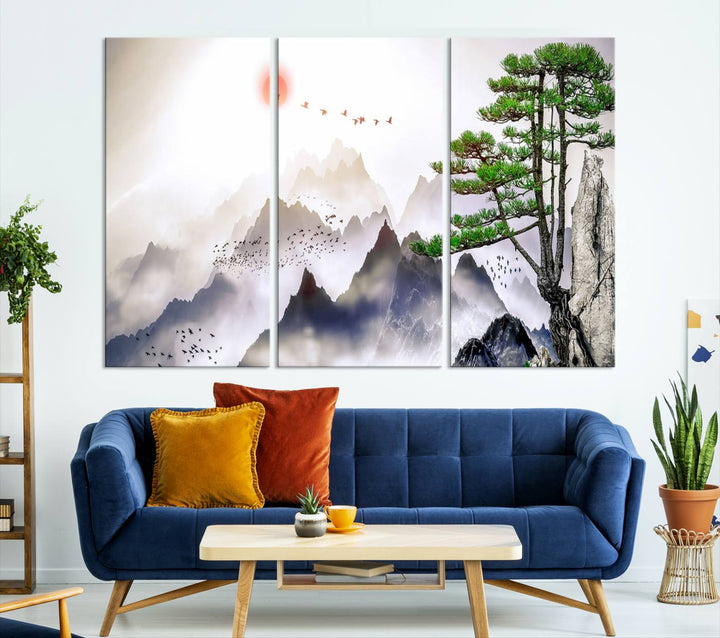 Japanese Tree Mountain Wall Art Canvas Print