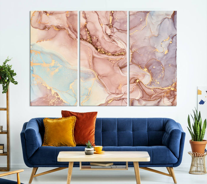 Rose Gold Marble Fluid Effect Wall Art Abstract Canvas Wall Art Print