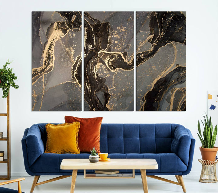 Gray Marble Fluid Effect Wall Art Abstract Canvas Wall Art Print