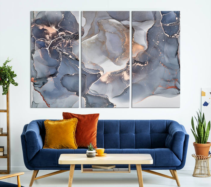 Contemporary Art Gray Gold Abstract Canvas Art Print