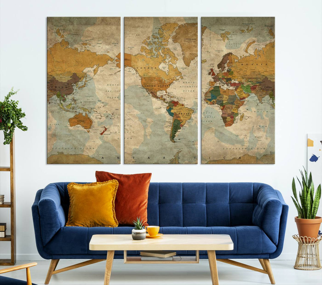 Sephia World Map Wall Art Multi Panel