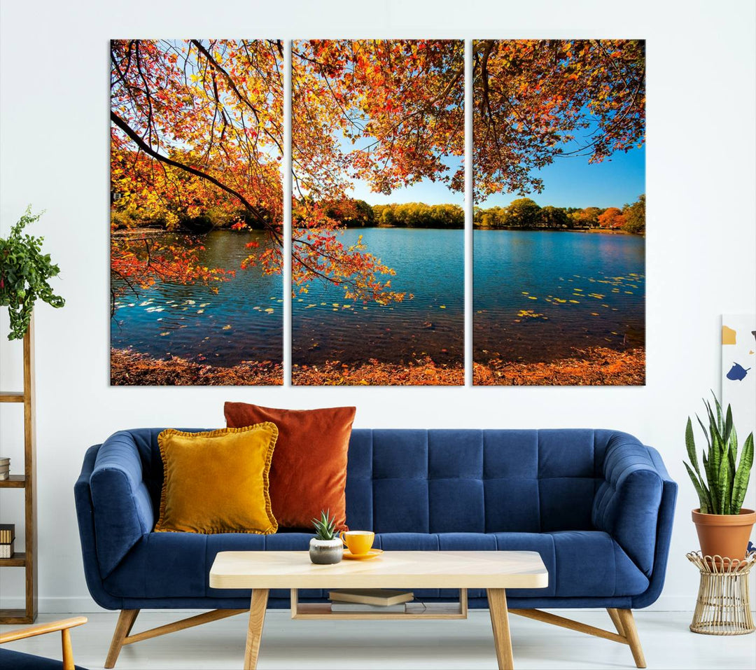 Arbre d'automne, lac d'automne, Art mural, impression sur toile