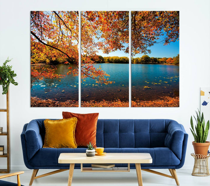 Autumn Tree Fall Lake Wall Art Canvas Print