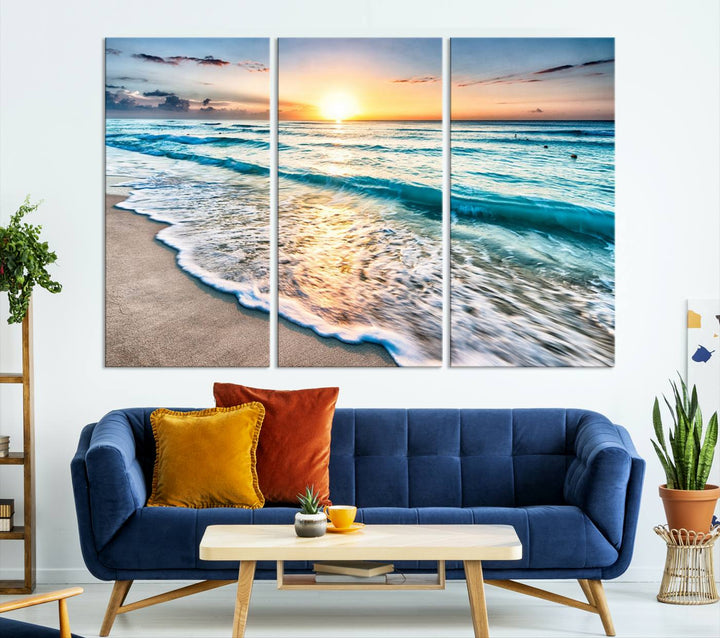 Ocean Beach Canvas Wall Art Beach Canvas, Coastal Sunset Tropical Island Beach Sunset Artwork Print for Living Room Home Office Decor, Beach Wall Art, Sea Wall Art