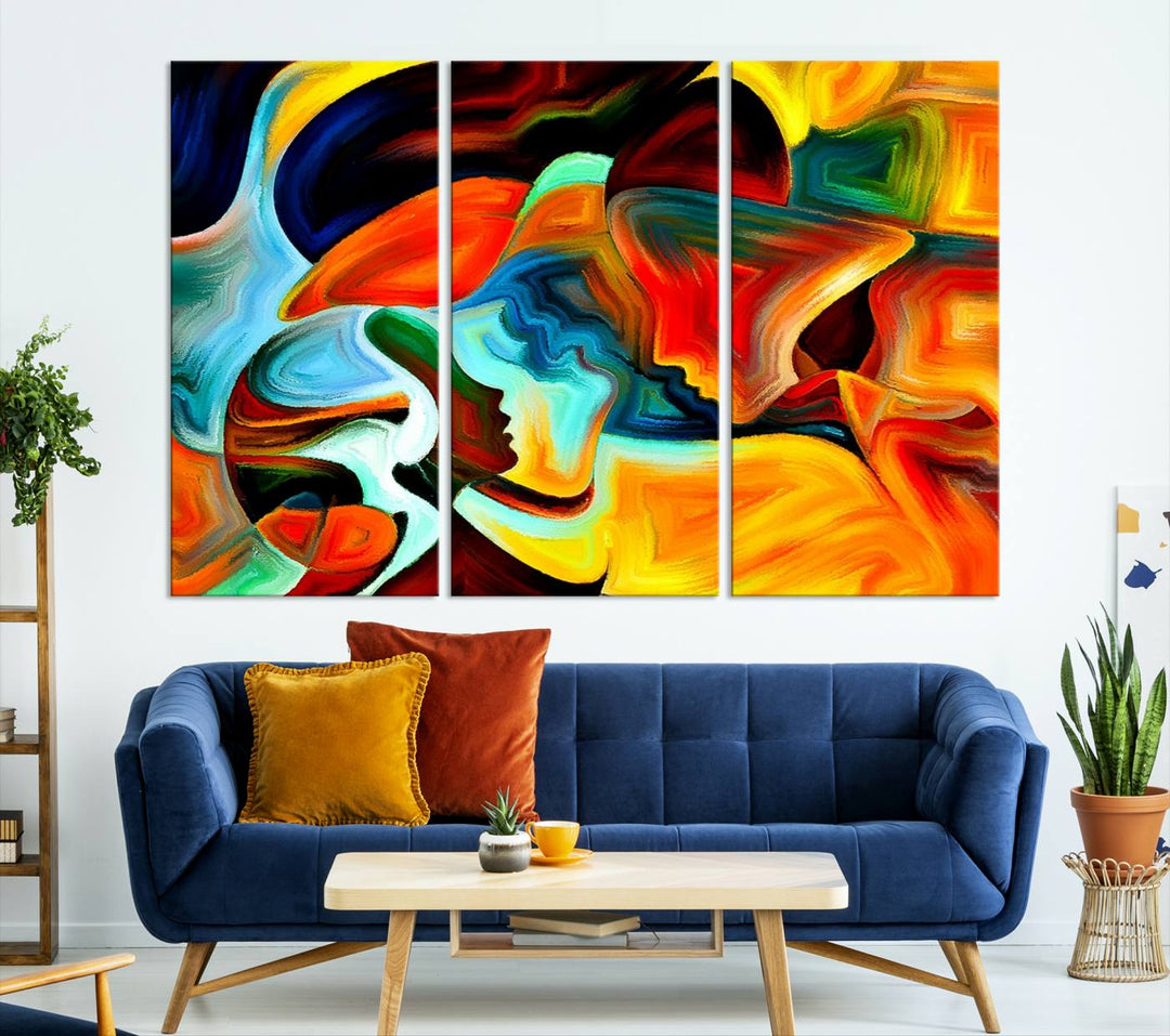 The "Human Love Figures Abstract Wall Art Canvas Print" adds a stylish touch to the dining area, featuring vibrant three-panel artwork on museum-quality canvases with UV-protective coating.