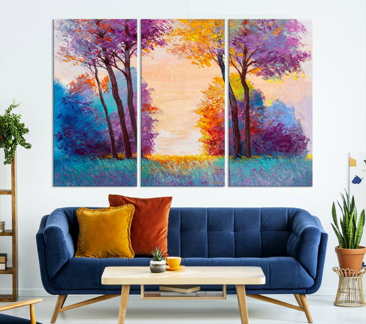 Oil Paint Effect Trees Wall Art Canvas Print features a UV-protective coating for lasting vibrancy.