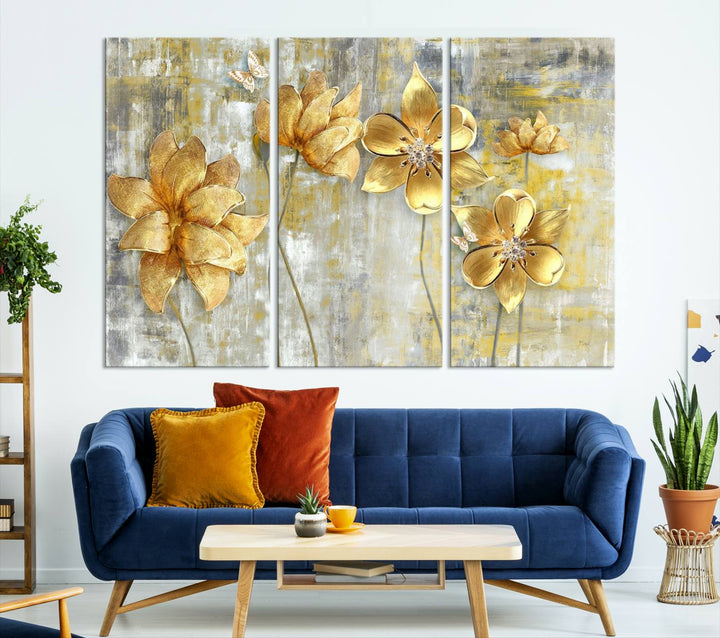 Golden Flowers Wall Art Canvas Print