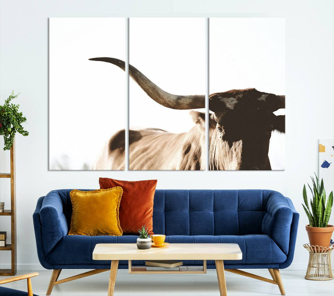 Texas Cow Longhorn Wall Art Canvas