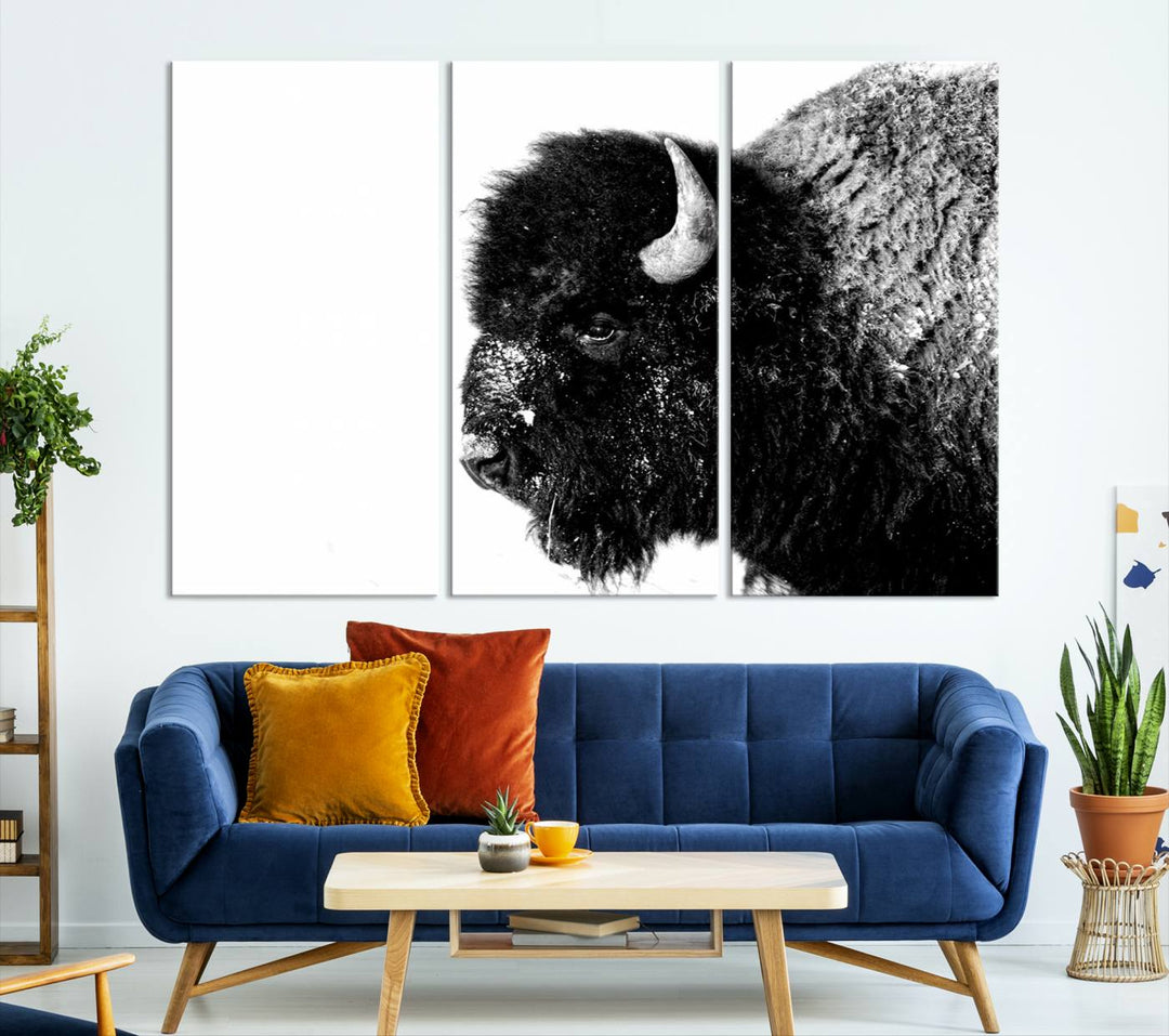 American Bison Wall Art - Buffalo Wall Art Black and White Canvas Print - Framed, Ready to Hang, Modern Nature-Inspired Artwork for Home and Office Decor