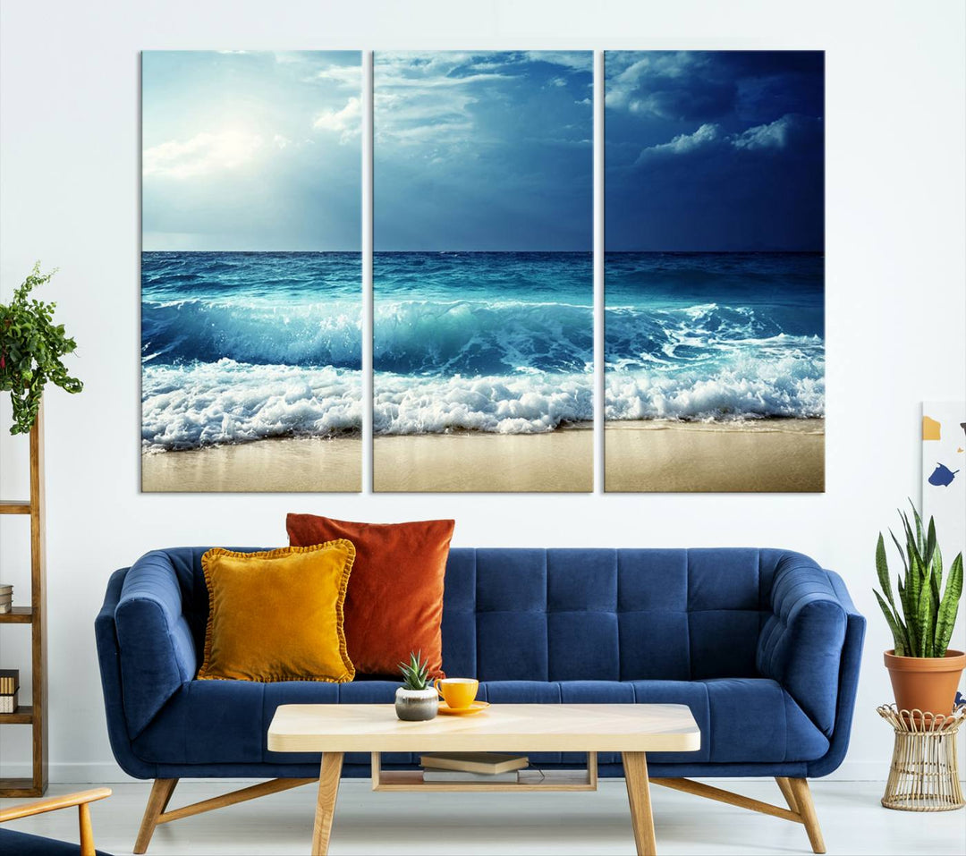 Impresiones en lienzo de playa, paisaje marino, foto náutica, lienzo costero, lienzo de olas de mar, arte de pared extragrande, decoración de pared de playa