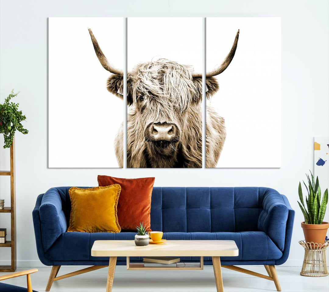 Scottish Highland Cow Cattle Art Print Farmhouse Wall Art Canvas Print