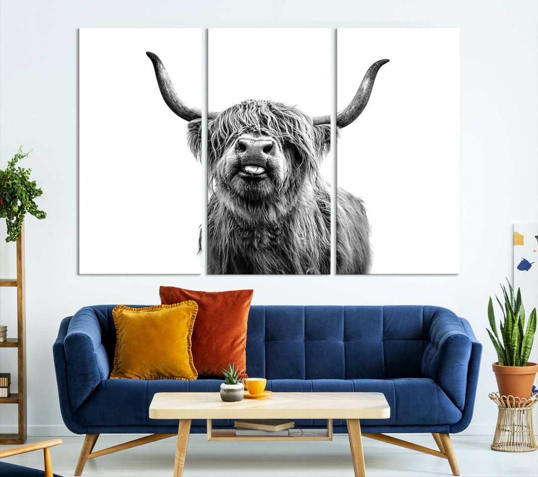 Fanny Scottish Highland Cow Cattle Art Print Farmhouse Wall Art Canvas Print