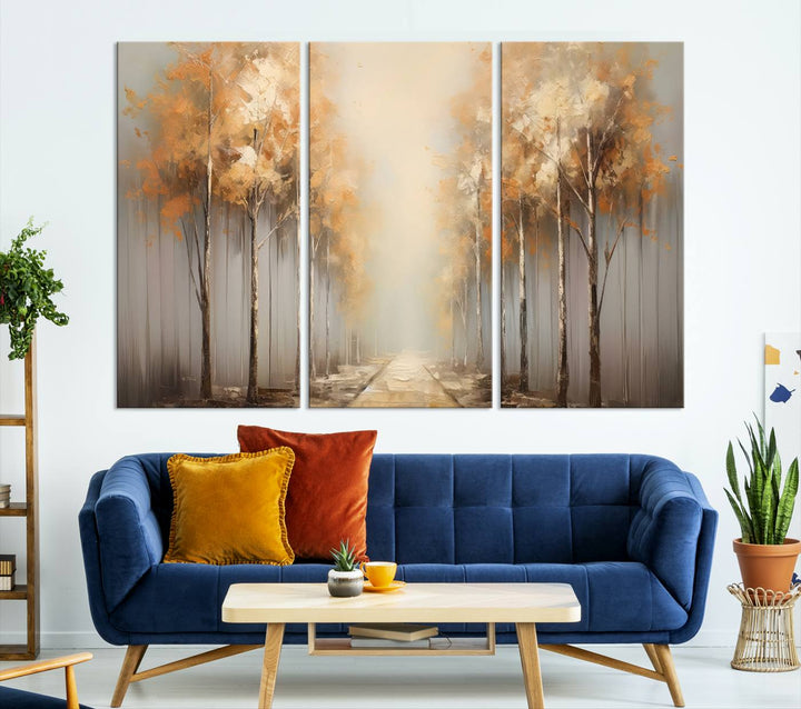 Autumn Forest Path Wall Art | Large Canvas Print for Living Room, Bedroom, or Office Decor | Forest Wall Art, 3 Panel Wall Art