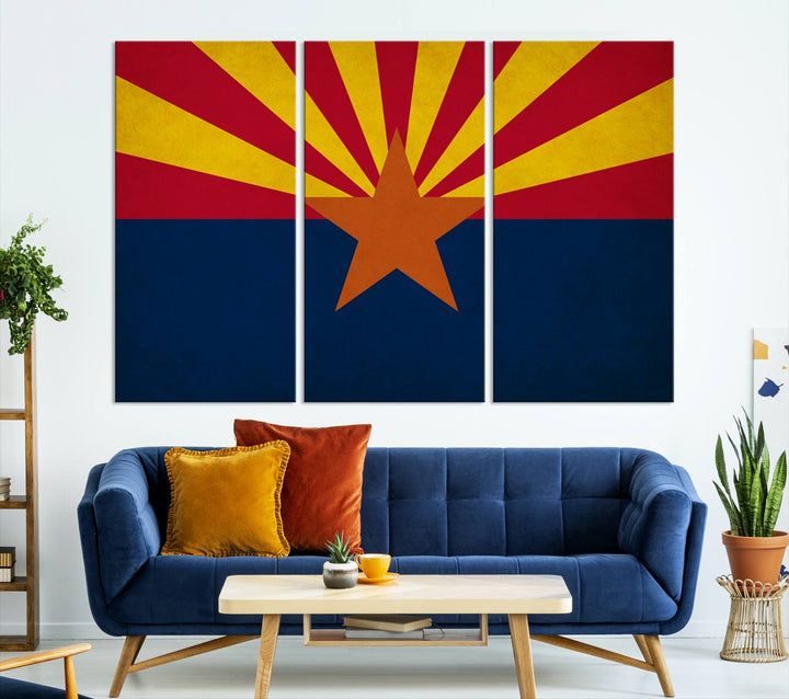 The Arizona States Flag Wall Art Canvas Print, made from museum-quality canvas with a UV-protective coating, is displayed prominently.