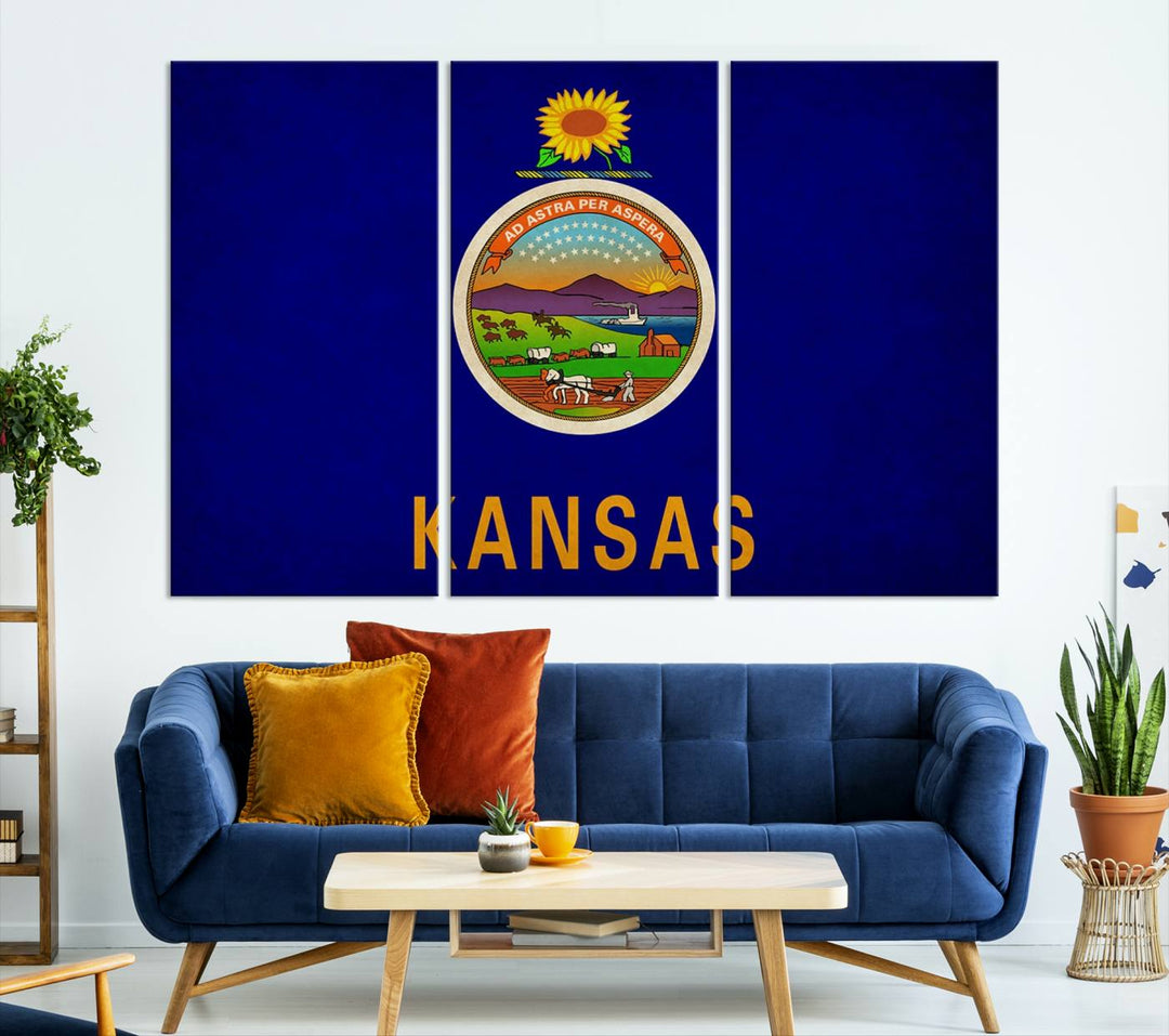 The "Kansas USA States Flag Wall Art Canvas Print" is prominently displayed.