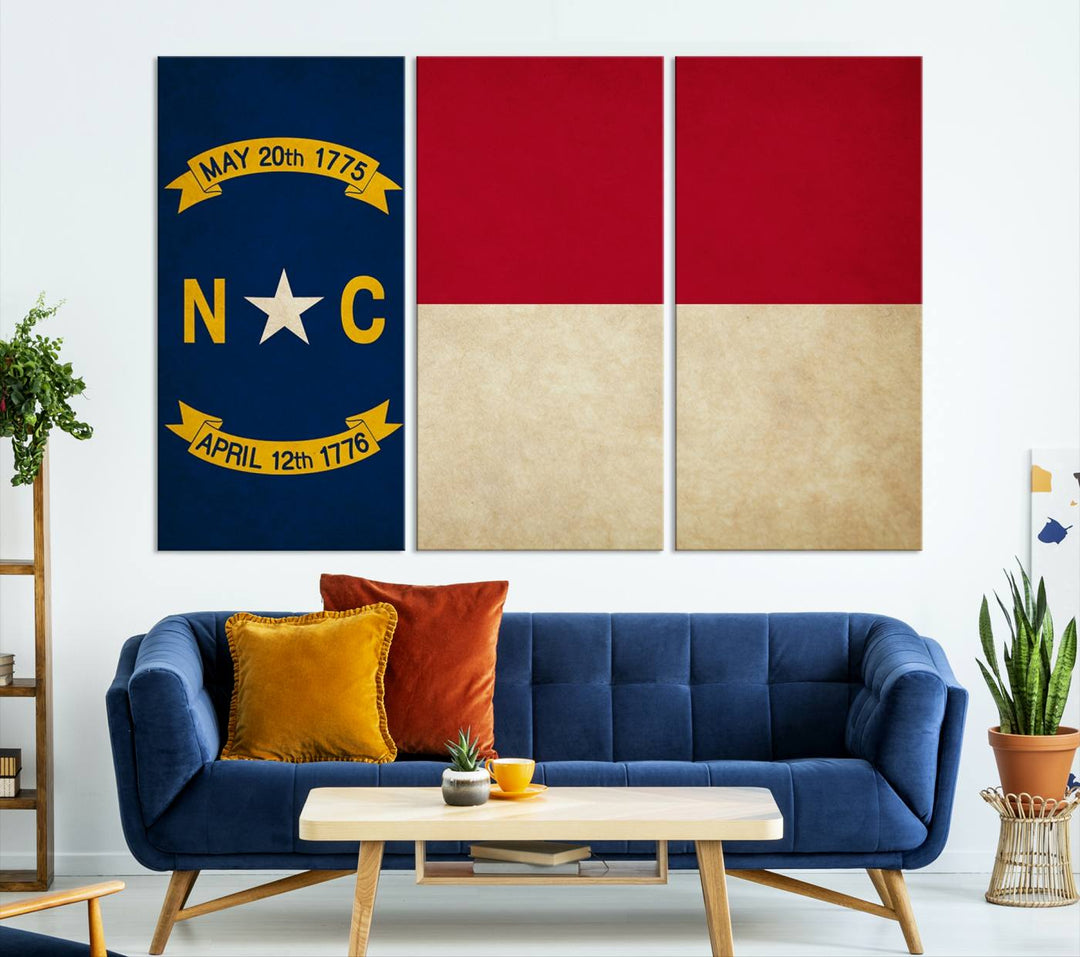 A museum-quality North Carolina State Flag Wall Art Canvas Print graces the wall, adding charm and character to any living space. Enjoy free shipping on this timeless piece.