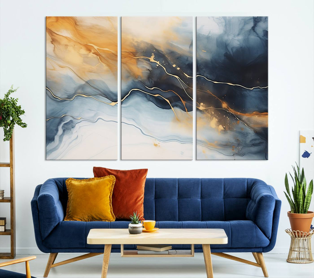 Smoke Blue Wall Art Canvas Print Abstract Artwork Printing