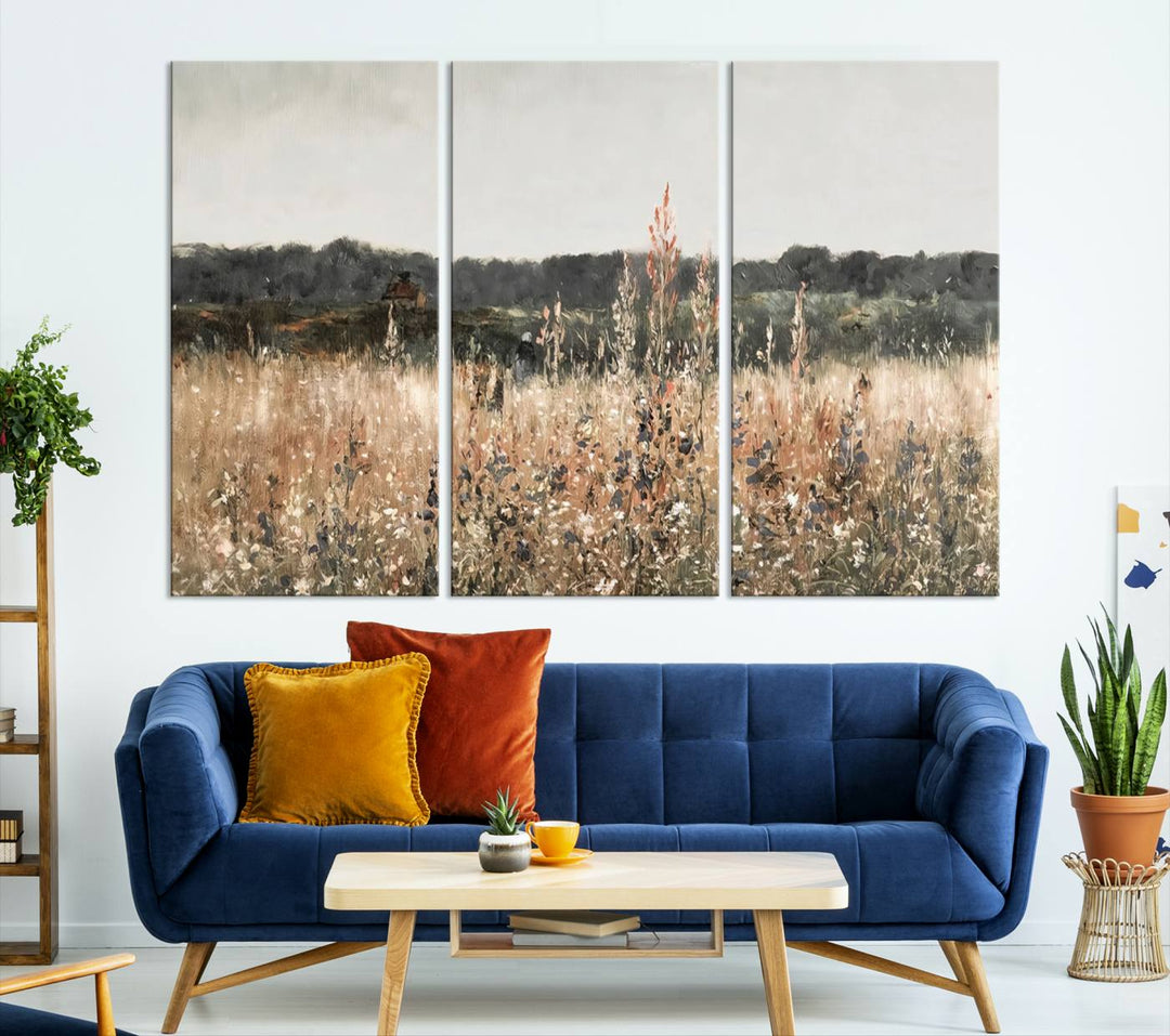 Abstract Wildflower Field Landscape Oil Painting Print, Country Field Wall Art - Framed Ready to Hang