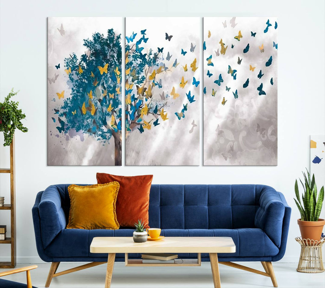 Tree Butterfly Abstract Tree and Butterfly Wall Art Canvas Print