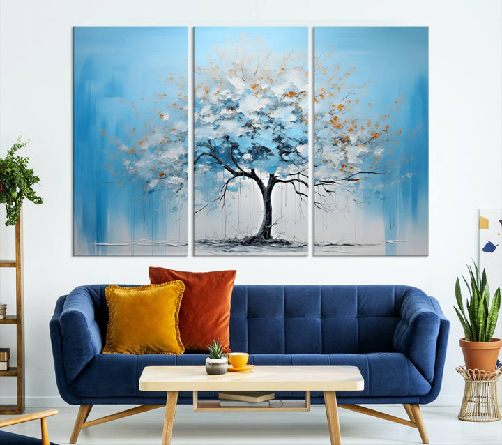 Large Blue Abstract Tree Wall Art Canvas Printing 