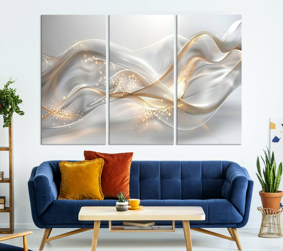 Abstract art Grey and Gold Lines Wall Art