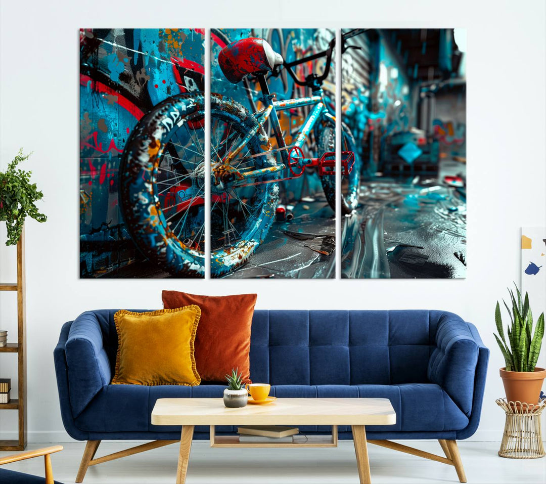 Bicycle Wall Art Canvas Print, Graffiti Wall Art Canvas Print