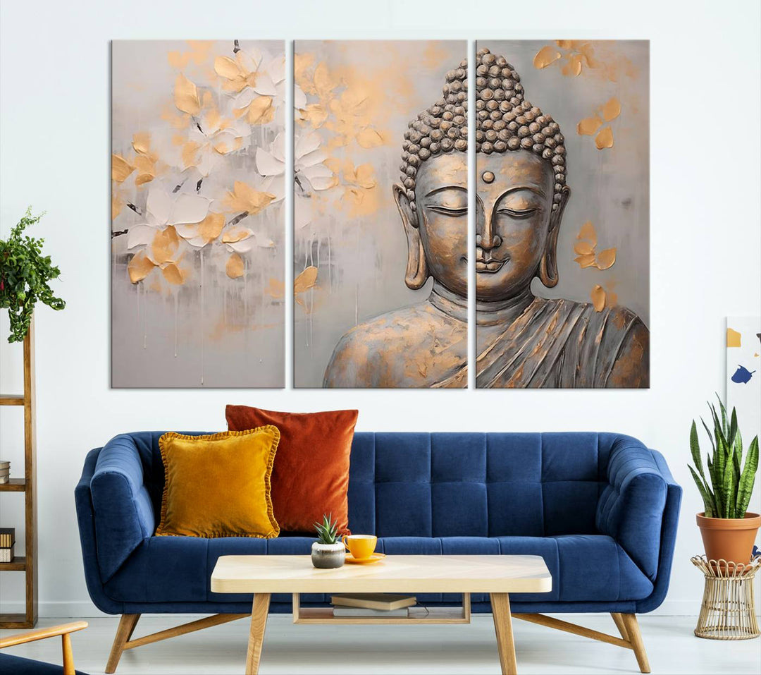 Abstract Buddha Statue Wall Art Canvas Print - Modern Meditation Decor for Living Room, Office, Yoga Studio