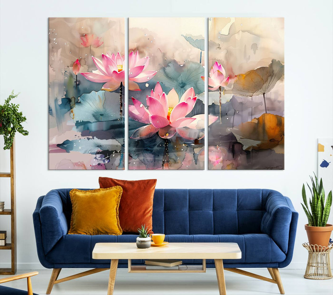 Abstract Watercolor Lotus Flower Wall Art Canvas Print