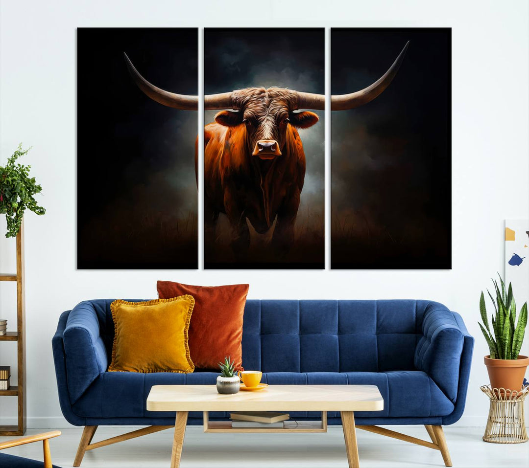 Longhorn Bull Wall Art Canvas Set – Bold Western Elegance for Rustic Home Décor