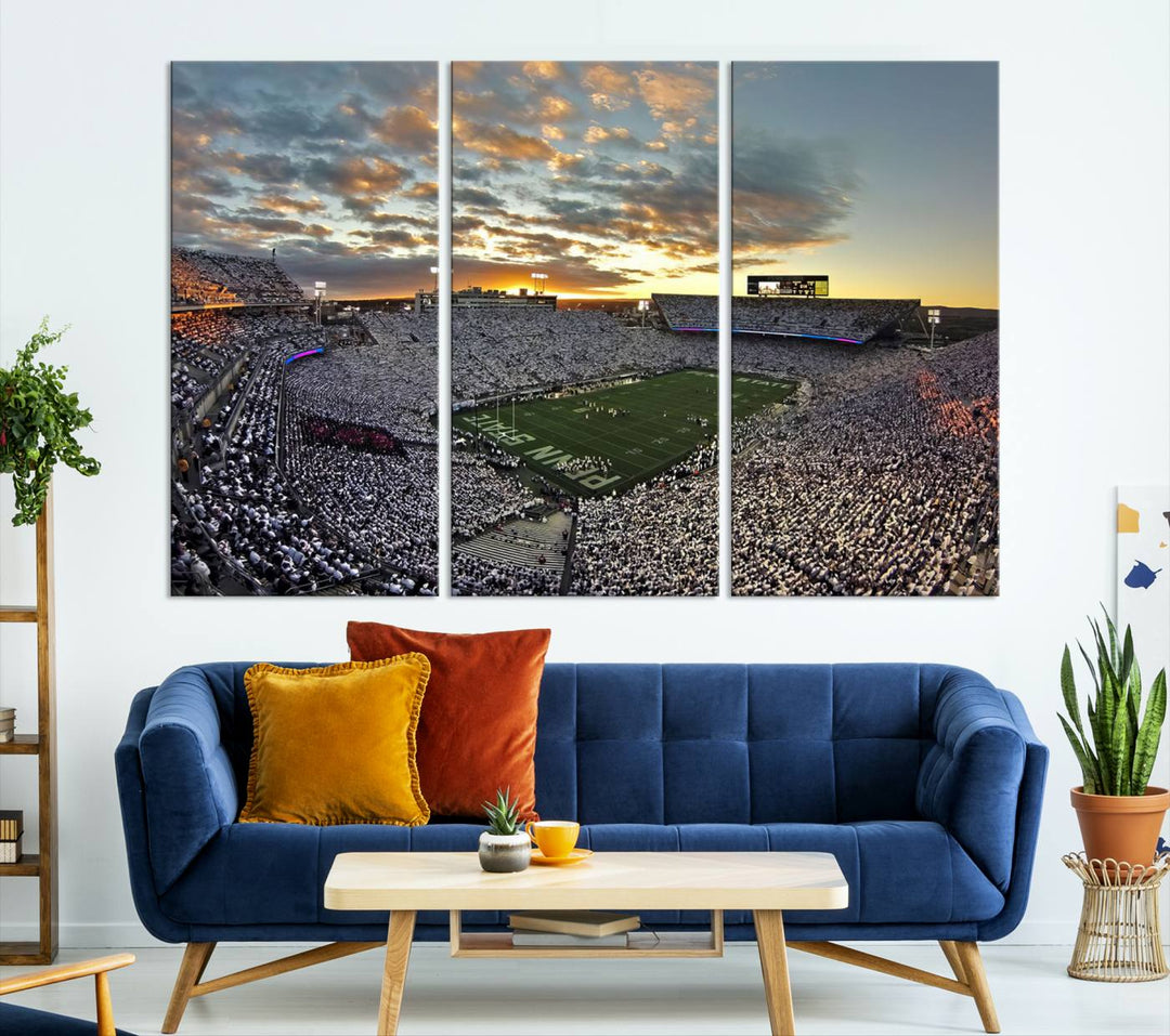 Beaver Stadium Sunset Triple Canvas Wall Art - Penn State Nittany Lions Football Match