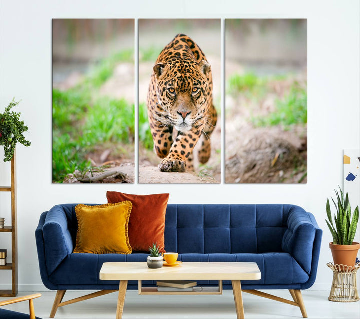 Leopard on the Prowl - Stunning Large Framed Canvas Wall Art for Living Room, Bedroom, or Office Décor, Vibrant Wildlife Print, Ready to Hang