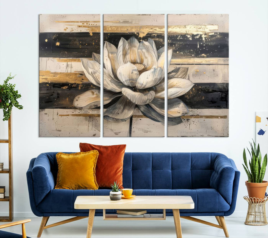 Abstract Lotus Flower Wall Art Canvas Print, Meditation Yoga Room Wall Art