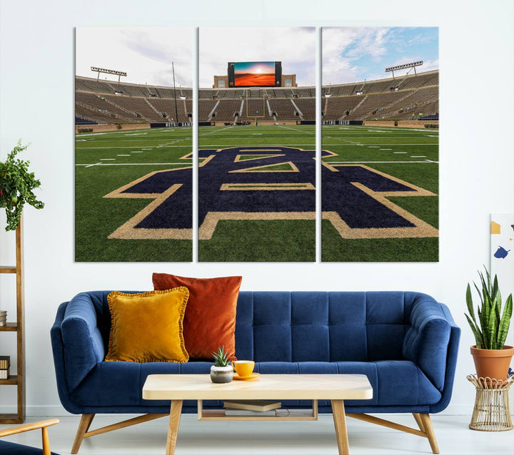 Notre Dame Stadium Giclee Canvas Print | Triptych Wall Art Featuring Iconic Notre Dame Football Field | Ready-to-Hang Sports Stadium Decor