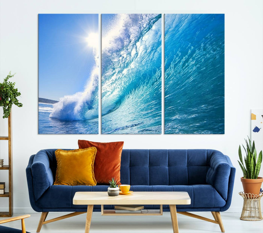 Arte de pared grande con impresión en lienzo de ola de mar, arte de pared, ola en el océano, impresión en lienzo para comedor, decoración para sala de estar