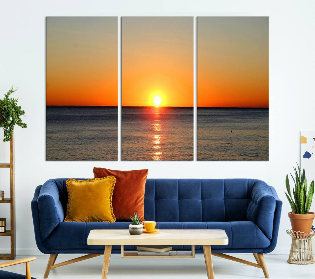 Golden Horizon Sunset Over Ocean Wall Art Canvas Print – Tropical Beach Canvas Wall Art – Giclee Print for Coastal Theme Decor Print