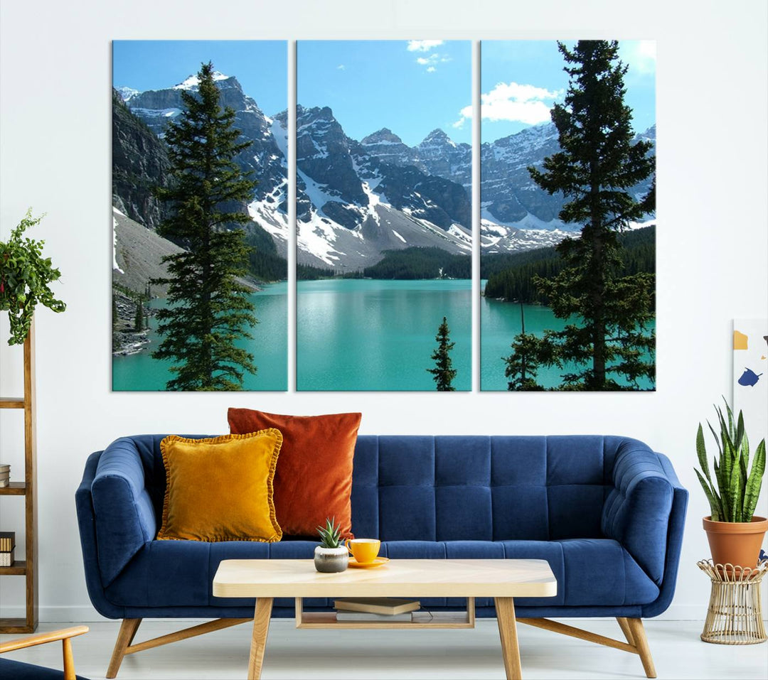 Canadian Rockies Moraine Lake Landscape Canvas Print, Turquoise Lake & Mountain View Wall Art, Ready to Hang Multi-Panel Giclee Canvas for Home Decor