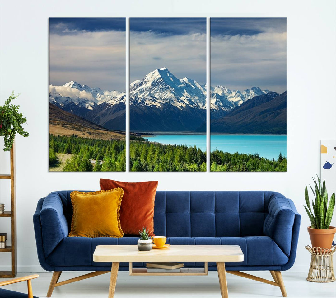 Mount Cook Breathtaking New Zealand Alpine Landscape Canvas Print, Snow-Capped Mountain and Lake Scene, Multi-Panel Wall Art, Ready to Hang Home Decor