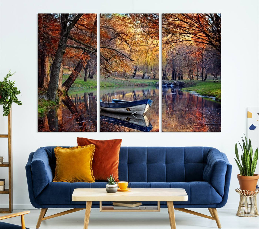 Wall Art Canvas Print Wonderful River in Forest Landscape in Autumn Wall Art Panels