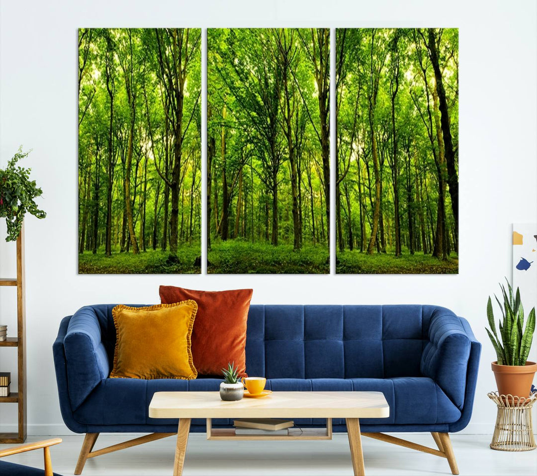 Impression sur toile de paysage d'art mural, vue panoramique d'une forêt verte