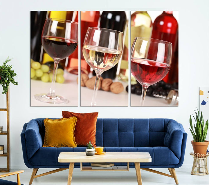 Wall Art Red, White and Rose Wine in Glass Canvas Print