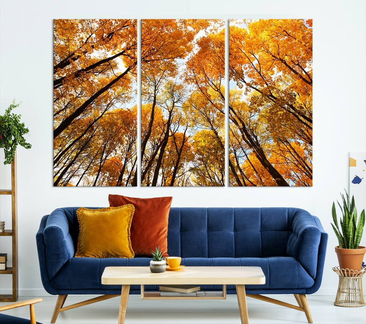 Wall Art Yellow Forest and Sky in Autumn Canvas Print