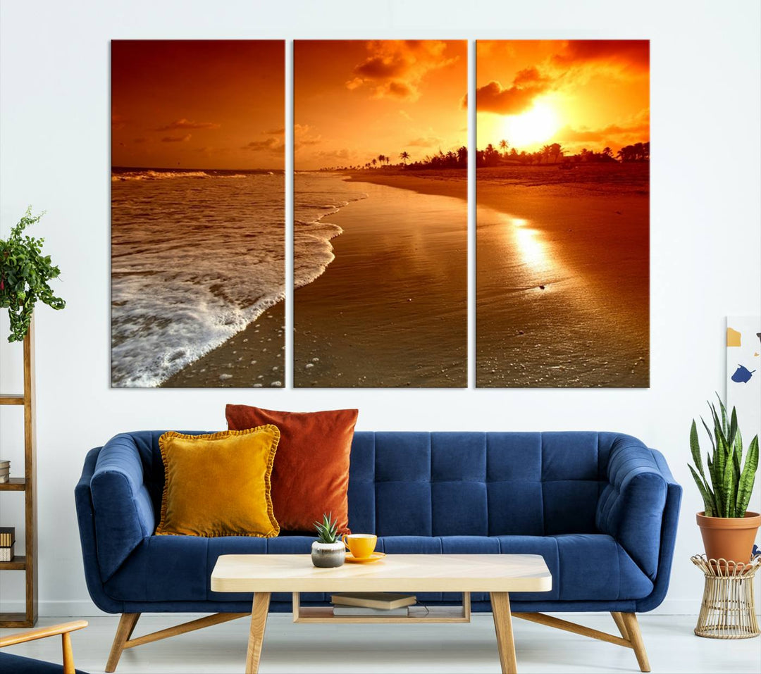 Arte de pared extra grande, hermoso paisaje de playa al atardecer en una isla tropical, impresión en lienzo