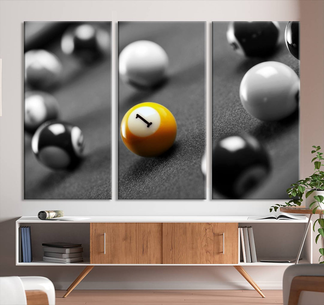 Boules de billard concept noir et blanc Impression sur toile