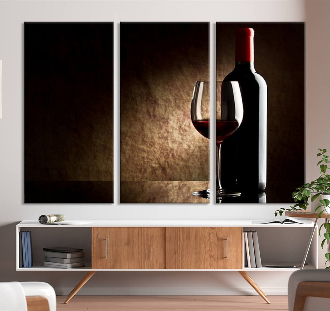 Wall Art Red Vine in Glass with Bottle Canvas Print Kitchen Cafe Restaurant