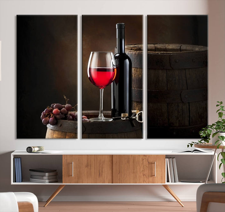 Wall Art Red Wine Bottle and Tun Canvas Print 