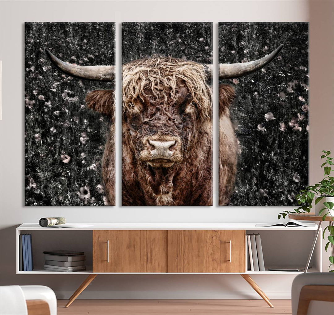 Scottish Highland Cow Cattle Art Print Farmhouse Wall Art Canvas Print