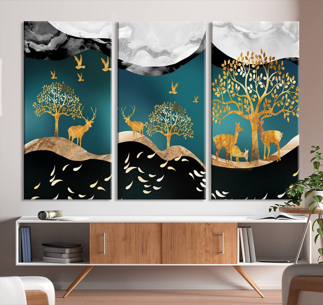 Maravilloso ciervo lienzo pintura extra grande arte de pared multi panel lienzo original enmarcado listo para colgar lienzo impreso obras de arte para sala de estar, dormitorio, música, habitación de niños, decoración de pared del hogar