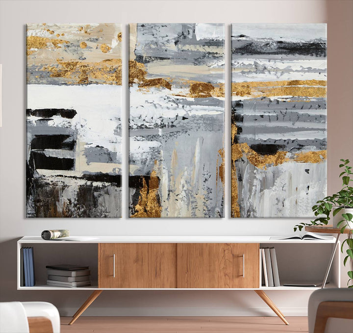 Abstract Painting Canvas Wall Art Print Paint Drip Art Brush Strokes Gray Artwork