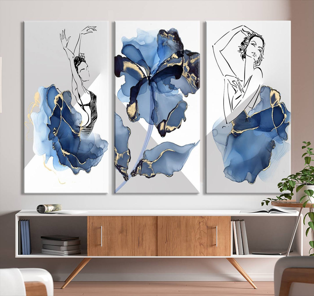 Watercolor Abstract Painting Artwork Walls Canvas Wall Art Print Blue Dancer