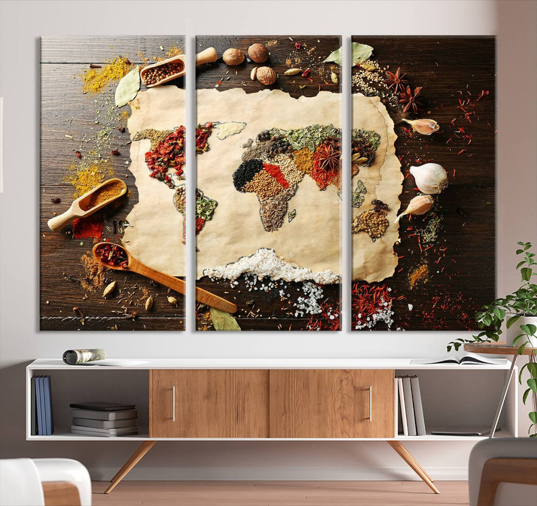 Spice World Map Artwork Canvas Wall Art Print World Map of Spices